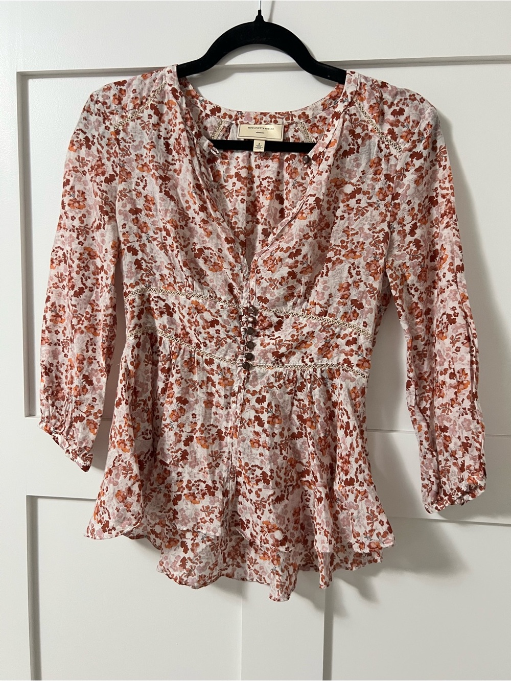 Anthropology Moulinette Soeurs Quarter Sleeve Floral Blouse